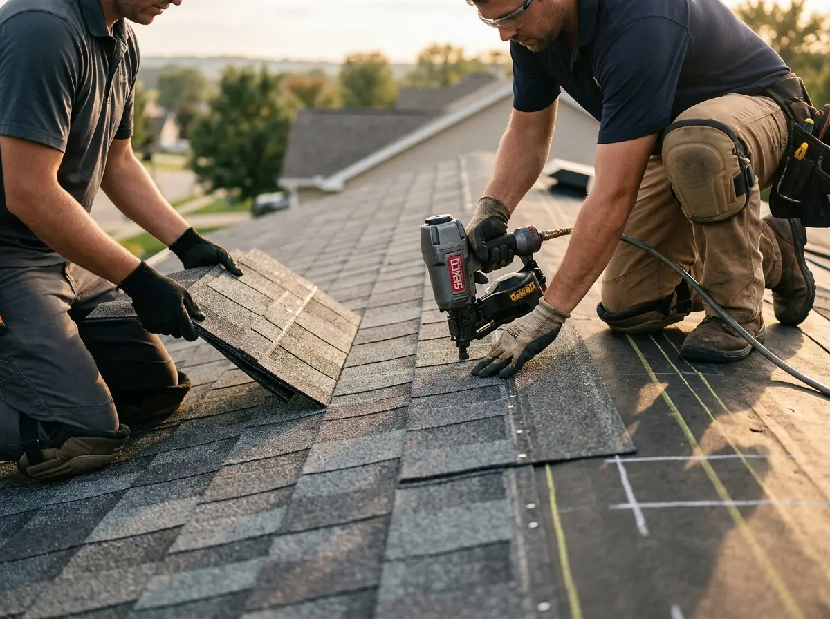 Professional roofer working on a residential roof in Ipswich